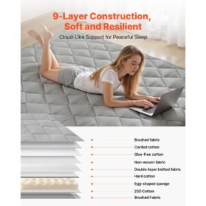 japanese tatami mat, full size foldable japanese tatami mattress, futon mattress with storage bag & fastener, 9 layer floor mat for sleeping, dormitory, meditation, yoga, 80 x 54 x 3.5 in, gray