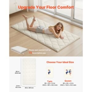 japanese tatami mat, twin size foldable japanese tatami mattress, futon mattress with storage bag & fastener, 9 layer floor mat for sleeping, dormitory, meditation, yoga, 80 x 39 x 2.5 in, white