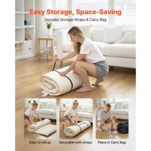 japanese tatami mat, twin size foldable japanese tatami mattress, futon mattress with storage bag & fastener, 9 layer floor mat for sleeping, dormitory, meditation, yoga, 80 x 39 x 2.5 in, white