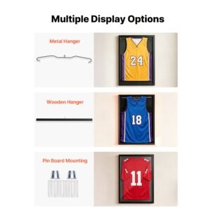 jersey frame display case, 31.3 x 23.2 in, wooden sport jersey shadow box with 98% uv protection pc panel and hanger, magnetic lock, for baseball basketball football hockey shirt uniform, 2 pack