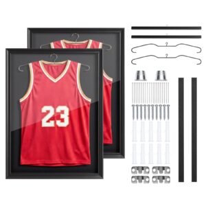 Jersey Frame Display Case, 31.3 x 23.2 in, Wooden Sport Jersey Shadow Box with 98% UV Protection PC Panel and Hanger, Magnetic Lock, for Baseball Basketball Football Hockey Shirt Uniform, 2 Pack