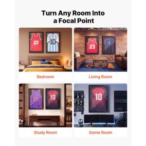 jersey frame display case, 31.3 x 23.2 in, wooden sport jersey shadow box with 98% uv protection pc panel and hanger, magnetic lock, for baseball basketball football hockey shirt uniform, 2 pack