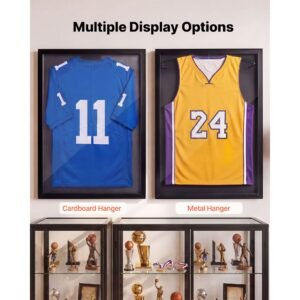 jersey frame display case, 31.5 x 23.6 x 1 in, wooden sport jersey shadow box with 98% uv protection pc panel and hanger, for baseball basketball football hockey shirt sport and uniform, black