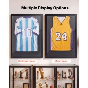jersey frame display case, 35.4 x 27.6 x 1.2 in, wooden sport jersey shadow box with 98% uv protection pc panel and hanger, for baseball basketball football hockey shirt sport uniform, black