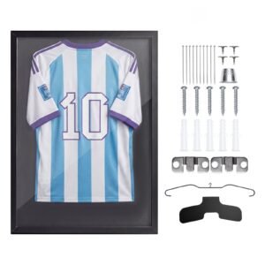 Jersey Frame Display Case, 35.4 x 27.6 x 1.2 in, Wooden Sport Jersey Shadow Box with 98% UV Protection PC Panel and Hanger, for Baseball Basketball Football Hockey Shirt Sport Uniform, Black