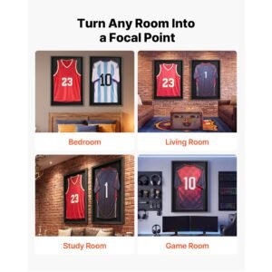 jersey frame display case, 35.4 x 27.6 x 1.5 in, lockable wooden sport jersey shadow box with 98% uv protection pc panel and hanger, for baseball basketball football hockey shirt and uniform