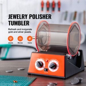 jewelry polisher tumbler, 11lbs/5kg capacity mini rotary tumbler machine with 0 60 minutes timer, 5 speeds jewelry rotary finisher for surface polishing grinding buffing gemstones jewels coins
