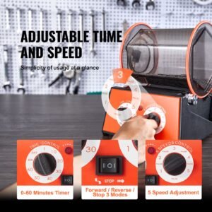 jewelry polisher tumbler, 11lbs/5kg capacity mini rotary tumbler machine with 0 60 minutes timer, 5 speeds jewelry rotary finisher for surface polishing grinding buffing gemstones jewels coins