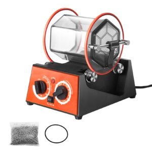 jewelry polisher tumbler, 6.6lbs/3kg capacity mini rotary tumbler machine with 0 60 minutes timer, 5 speeds jewelry rotary finisher for surface polishing grinding buffing gemstones jewels coins