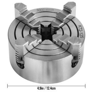 k72 125 lathe chuck, 5 inch, 4 jaw, independent metal lathe chuck with reversible jaw, cast iron body, 0.276 2.244 in internal 1.89 4.92 in external jaw clamping range, for lathes machine
