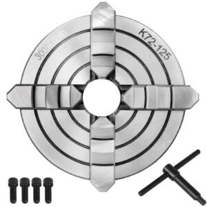 K72-125 Lathe Chuck, 5 Inch, 4-Jaw, Independent Metal Lathe Chuck with Reversible Jaw, Cast Iron Body, 0.276 -2.244 in Internal 1.89 -4.92 in External Jaw Clamping Range, for Lathes Machine