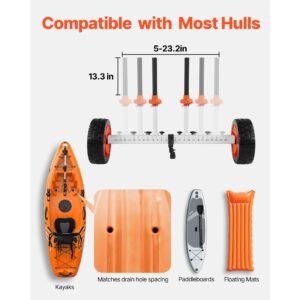 kayak cart, 230 lbs load capacity, canoe cart dolly with 10 inch solid pu tires & kickstand, assembles & disassembles within seconds, paddle board trolley for kayaks, canoes, paddleboards