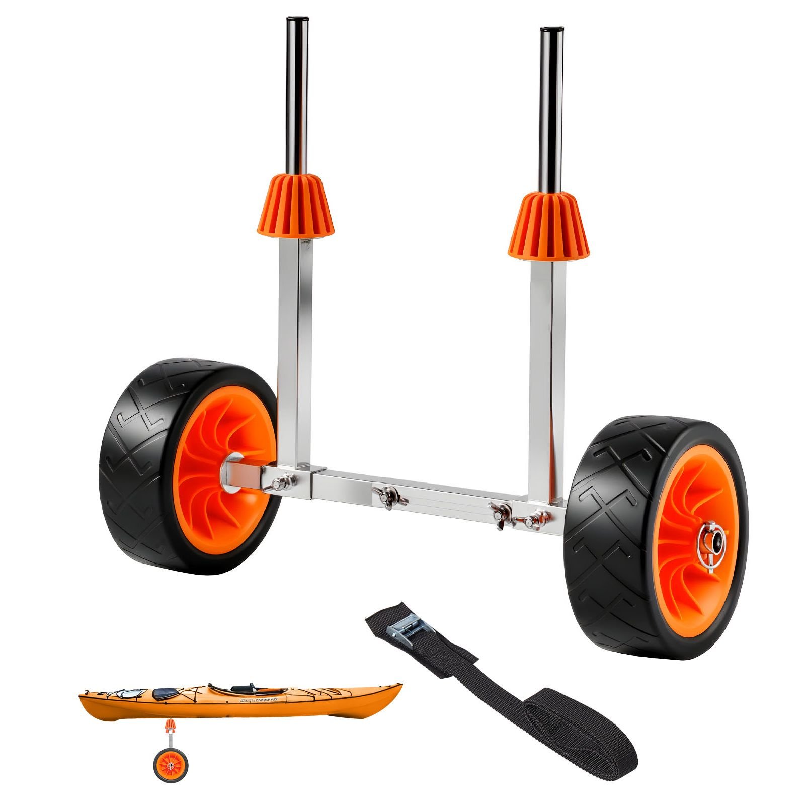 kayak cart, 250 lbs load capacity, canoe cart dolly with 7.5 inch solid rubber tires & kickstand, assembles & disassembles within seconds, paddle board trolley for kayaks, canoes, paddleboards