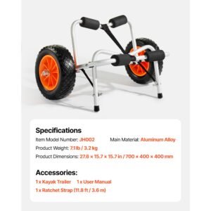 kayak cart, 250 lbs load capacity, foldable kayak trolley with 10 inch solid rubber tires & 1 ratchet strap, paddle board trolley for carrying kayaks, canoes, paddleboards, float mats, jon boats