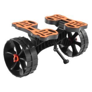 kayak cart, 300 lbs load capacity, foldable kayak trolley with 10 inch solid rubber tires & 1 ratchet strap, paddle board trolley for carrying kayaks, canoes, paddleboards, float mats, jon boats
