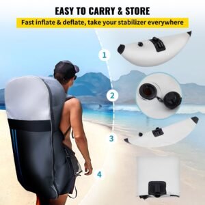 kayak outrigger stabilizers, 2 pcs, pvc inflatable outrigger float with sidekick arms rod, standing float stabilizer system kit for kayaks, canoes, fishing boats