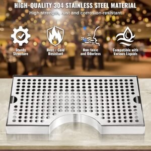 kegerator beer drip tray, 304 stainless steel keg drip trays with 4 non slip rubber pads and detachable cover, heat / cold resistant beer tower drip pan for bar restaurant coffee shop home