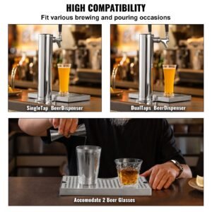 kegerator beer drip tray, 304 stainless steel keg drip trays with 4 non slip rubber pads and detachable cover, heat / cold resistant beer tower drip pan for bar restaurant coffee shop home