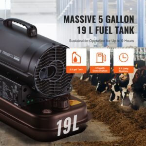 kerosene forced air heater, 70000 btu portable torpedo diesel space heater with thermostat, 5 gallon tank energy efficient heavy duty heater, for indoor outdoor use workshop industry