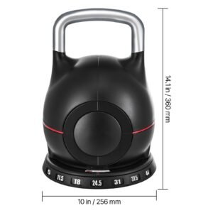 kettlebell, adjustable kettlebell with 7 weight levels (5, 11.5, 18, 24.5, 31, 37.5, 44 lbs), die cast aluminum and abs material, for grip strength training, full body workout & cross training