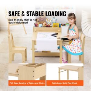 kids art table and 2 chairs, 2 in 1 toddler craft and play activity table, wood toddler table and chair set with a cabinet for art, craft, reading, learning