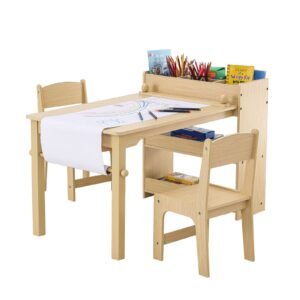 kids art table and 2 chairs, 2 in 1 toddler craft and play activity table, wood toddler table and chair set with a cabinet for art, craft, reading, learning