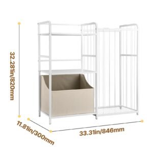 kids bookshelf and stuffed animal storage, toy storage organizer, 2 tier book shelf with fabric toy chest, toy storage for kids room, living room, entryway, nursury, preschool, white
