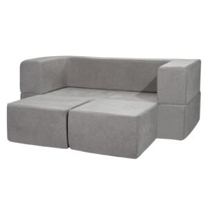 kids couch, 4pcs modular kids play couch, toddler couch sofa bed, kids chair seat playroom furniture, child sectional sofa with removable cover for kids girls & boys, grey