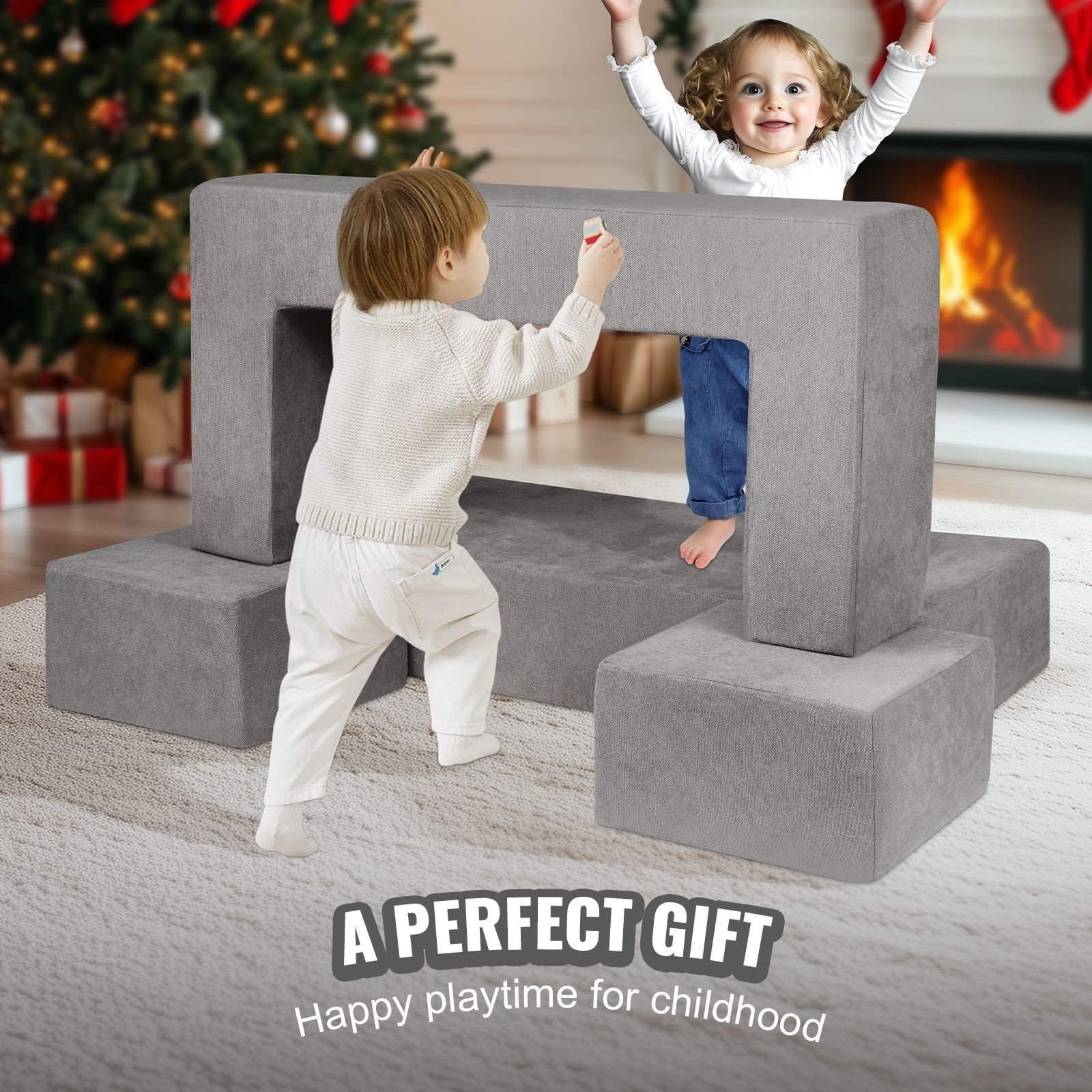 kids couch, 4pcs modular kids play couch, toddler couch sofa bed, kids chair seat playroom furniture, child sectional sofa with removable cover for kids girls & boys, grey