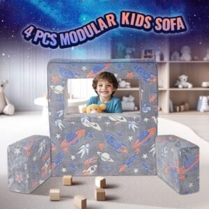 kids couch, 4pcs toddler couch sofa bed, kids chair seat playroom furniture, child sectional sofa with removable cover for kids girls & boys, dark grey