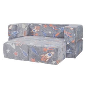 kids couch, 4pcs toddler couch sofa bed, kids chair seat playroom furniture, child sectional sofa with removable cover for kids girls & boys, dark grey