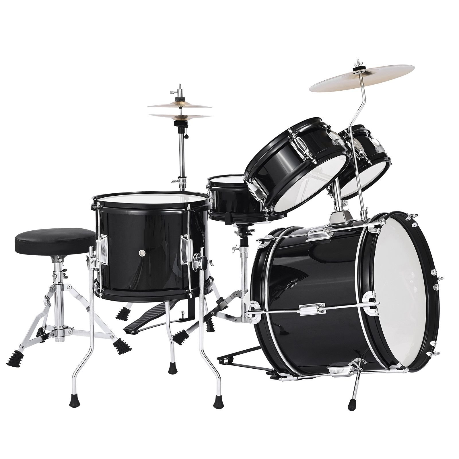 kids drum set, 5 piece 14 in junior drum sets, beginner drums set with adjustable throne, cymbal & two pairs of drumsticks, musical learning drums instruments kit, for children ages 6 13(black)