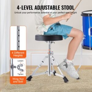 kids drum set, 5 piece, 16 in beginner full drum set with bass toms snare floor drum adjustable throne cymbal hi hat pedal and two pairs of drumsticks, starter drum kit for child kids, blue