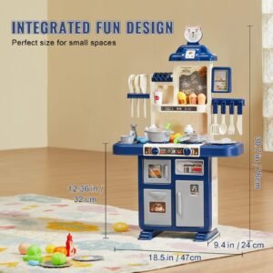kids kitchen playset, toddler kitchen with cooking stove with steam, sounds and lights, play kitchen set with 48 pcs cooking accessory set for toddlers, preschoolers, children ages 3 5, blue