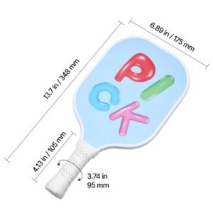 kids pickleball paddle, lightweight youth pickleball paddle with small grip and cute pattern, fiberglass pickle ball racket & honeycomb core, child size for kids, youth, boys & girls