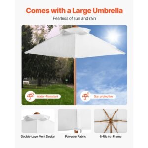 kids picnic table with umbrella, 3 in 1 sand & water table, outdoor wooden table and bench set with 2 trays, 4 people patio dining furniture for garden, backyard and porch (walnut)