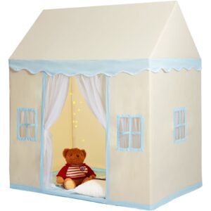 kids play tent, kids tent for kids 1 5 years old, toddler tent with mat and tent lamp, tent for kids with windows for indoor and outdoor, play house castle tent for boys and girls, beige