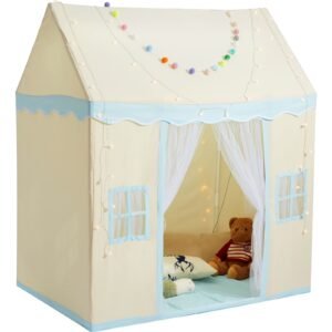 kids play tent, kids tent for kids 1 5 years old, toddler tent with mat and tent lamp, tent for kids with windows for indoor and outdoor, play house castle tent for boys and girls, beige