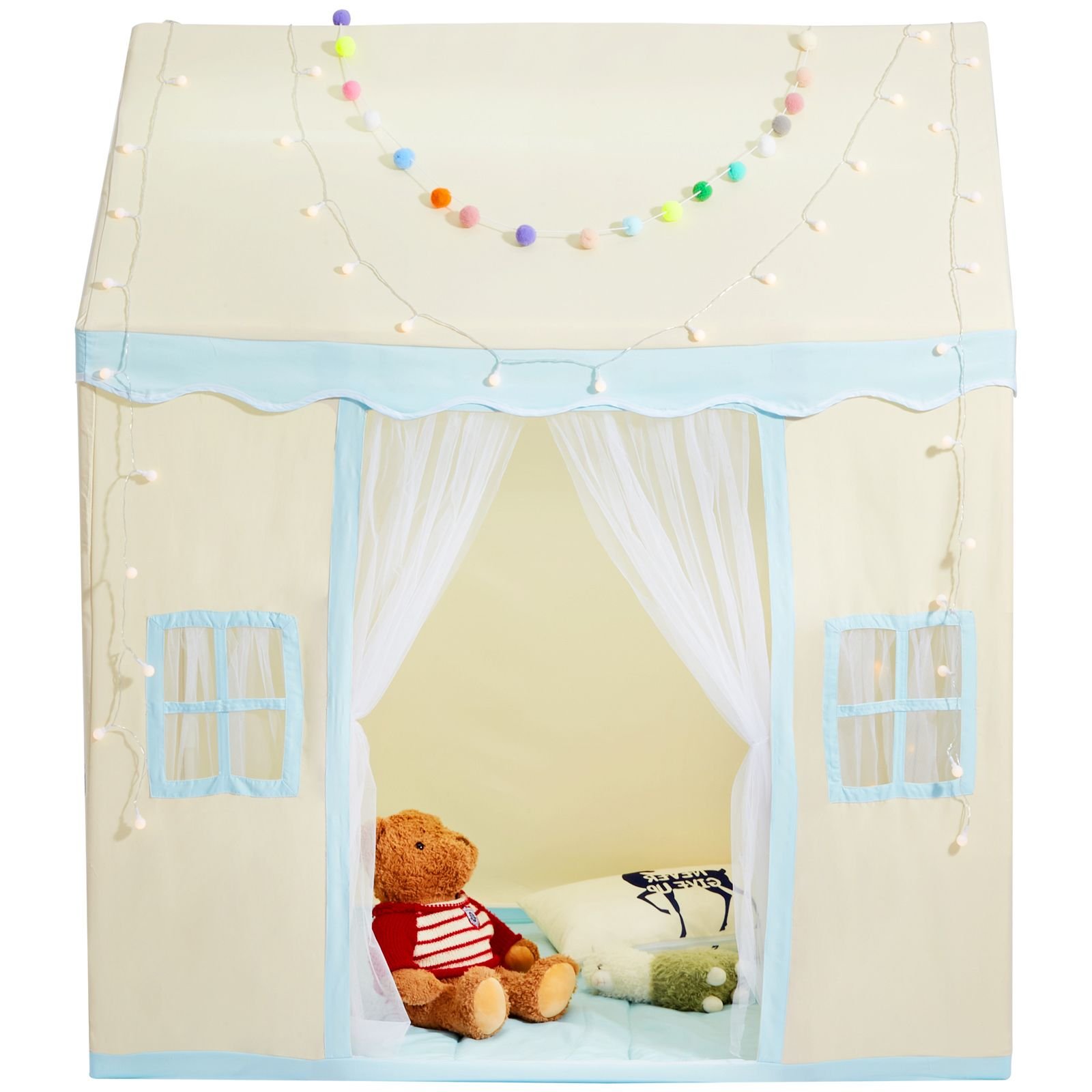 kids play tent, kids tent for kids 1 5 years old, toddler tent with mat and tent lamp, tent for kids with windows for indoor and outdoor, play house castle tent for boys and girls, beige