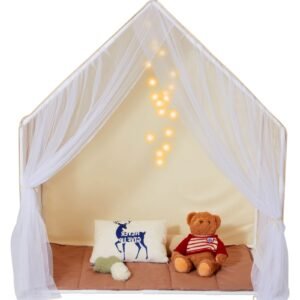 kids play tent, kids tent for kids 1 5 years old, toddler tent with mat and tent lamp, tent for kids with windows for indoor and outdoor, yurt tent for boys and girls, beige