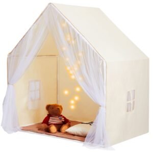 kids play tent, kids tent for kids 1 5 years old, toddler tent with mat and tent lamp, tent for kids with windows for indoor and outdoor, yurt tent for boys and girls, beige