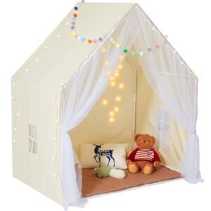 kids play tent, kids tent for kids 1 5 years old, toddler tent with mat and tent lamp, tent for kids with windows for indoor and outdoor, yurt tent for boys and girls, beige