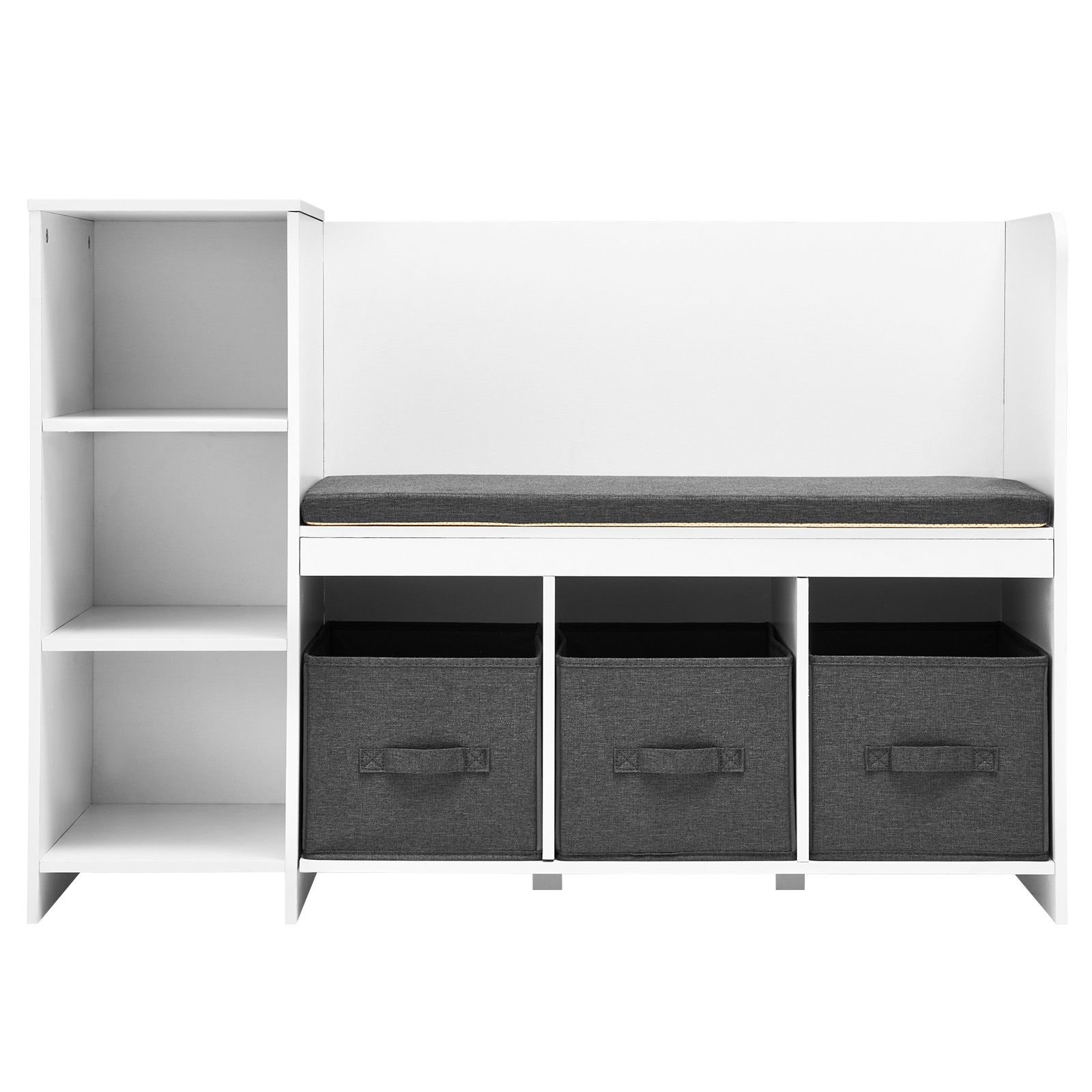 kids reading nook bench, toddler bookshelf and bookcase with detachable seat cushion, 6 cubby storage organizer bench with 3 drawers, ideal for playroom, bedroom, living room or entryway, white