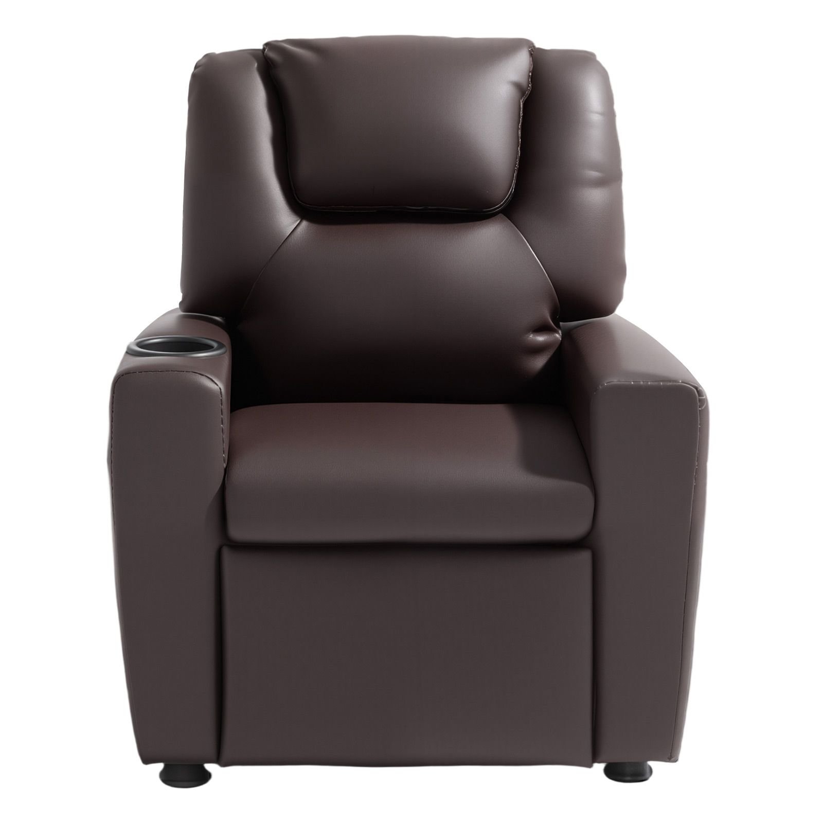 kids reclining chair, toddler recliner with cup holder, 101° to 121° adjustable backrest, easy to clean pu leather recliner couch with footrest, 90 lbs load, for boys & girls, children (brown)