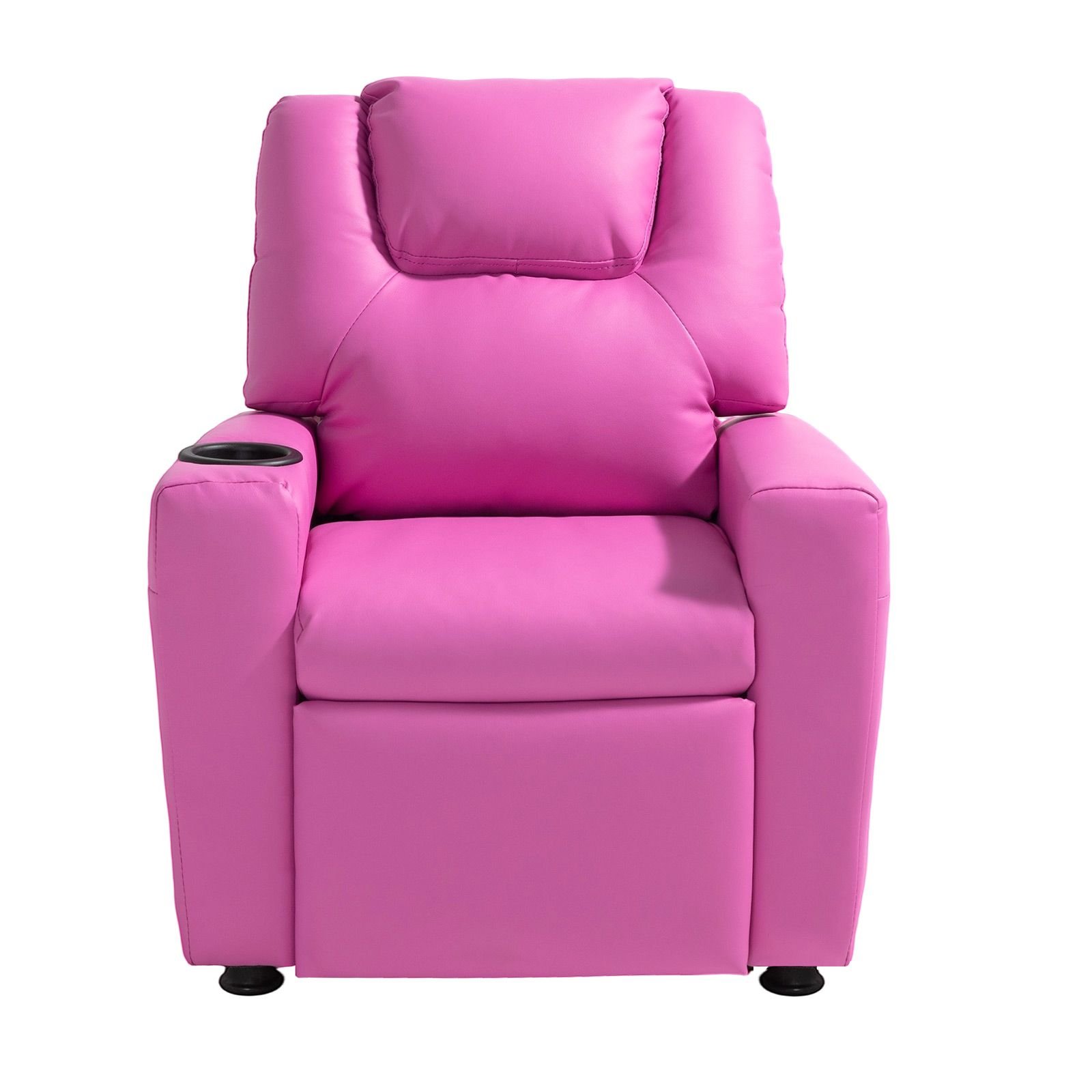 kids reclining chair, toddler recliner with cup holder, 101° to 121° adjustable backrest, easy to clean pu leather recliner couch with footrest, 90 lbs load, for boys & girls, children (pink)