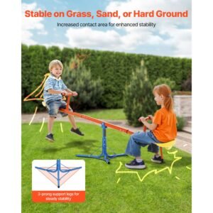 Kids Seesaw, 100 lbs Load Capacity per Seat, Sit and Spin Teeter Totter with 3-prong Support Legs, Kids Outdoor Playground Equipment, Swiveling 360 Degrees Rotating for Children Aged 3+