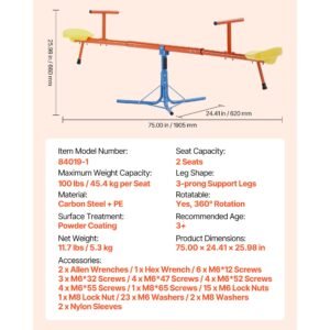 kids seesaw, 100 lbs load capacity per seat, sit and spin teeter totter with 3 prong support legs, kids outdoor playground equipment, swiveling 360 degrees rotating for children aged 3+