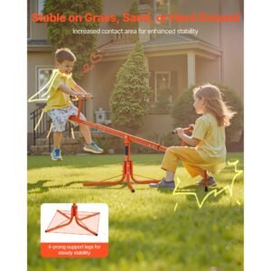 kids seesaw, 100 lbs load capacity per seat, sit and spin teeter totter with 4 prong support legs, kids outdoor playground equipment, swiveling 360 degrees rotating for children aged 3+