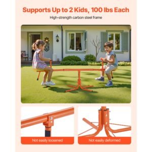 kids seesaw, 100 lbs load capacity per seat, sit and spin teeter totter with 4 prong support legs, kids outdoor playground equipment, swiveling 360 degrees rotating for children aged 3+
