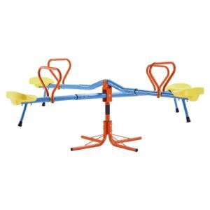 Kids Seesaw, 110 lbs Load Capacity per Seat, Sit and Spin Teeter Totter with 4-prong Support Legs, Kids Outdoor Playground Equipment, Swiveling 360 Degrees Rotating for Children Aged 3+, 4 Seats